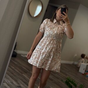 1. State Cream and Brown Paisley Collared Blouse